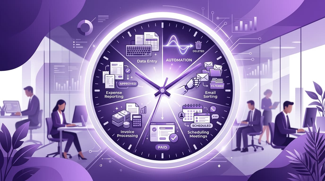 Clock showing wasted hours with automated task icons
